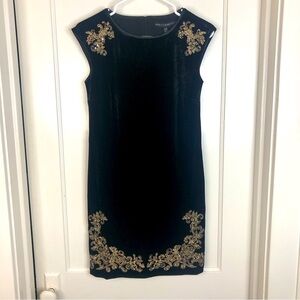 WHBM Black velvet sleeveless (cap sleeves) embellished cocktail dress Size XXS